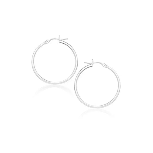 14k White Gold Polished Hoop Earrings (2x20mm) RCJ Earrings  CELESTIA LUXE JEWELLERS