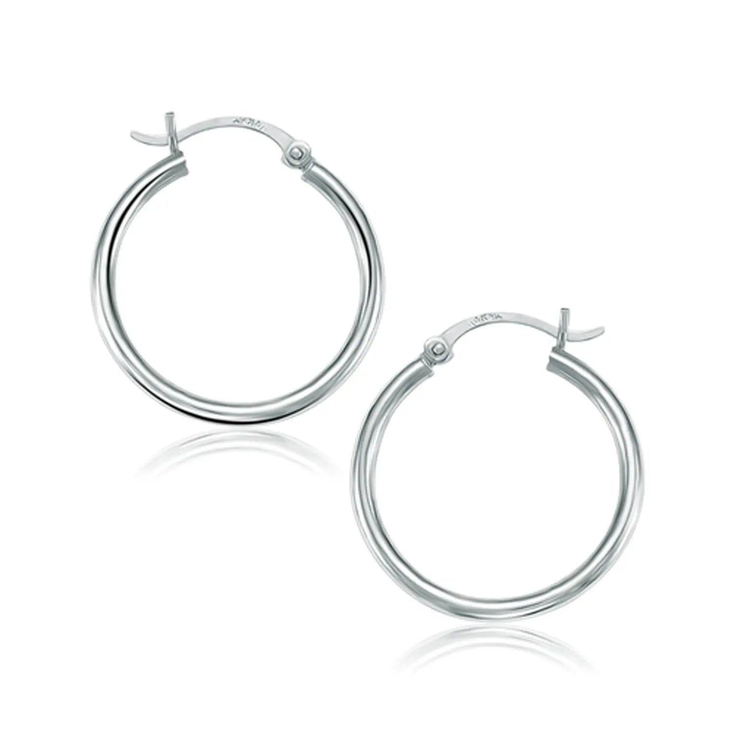 14k White Gold Polished Hoop Earrings (2x25mm) RCJ Earrings  CELESTIA LUXE JEWELLERS