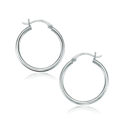 14k White Gold Polished Hoop Earrings (2x25mm) RCJ Earrings  CELESTIA LUXE JEWELLERS