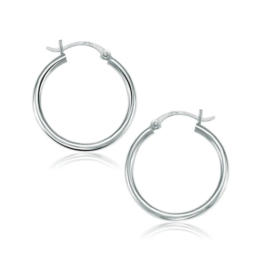 14k White Gold Polished Hoop Earrings (2x25mm) RCJ Earrings  CELESTIA LUXE JEWELLERS