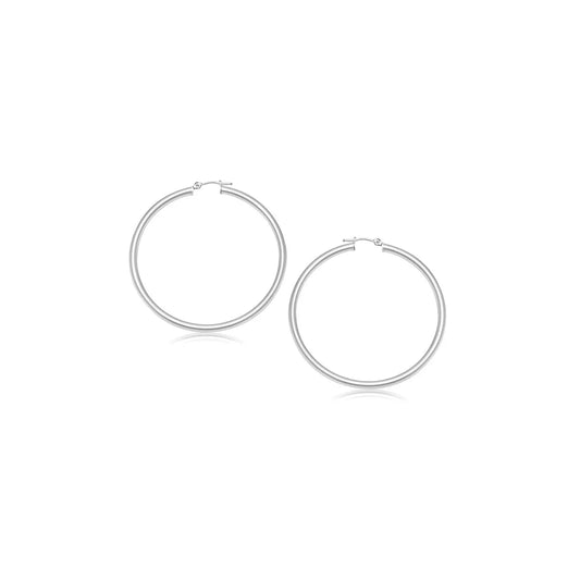 14k White Gold Polished Hoop Earrings (3x15mm) RCJ Earrings  CELESTIA LUXE JEWELLERS