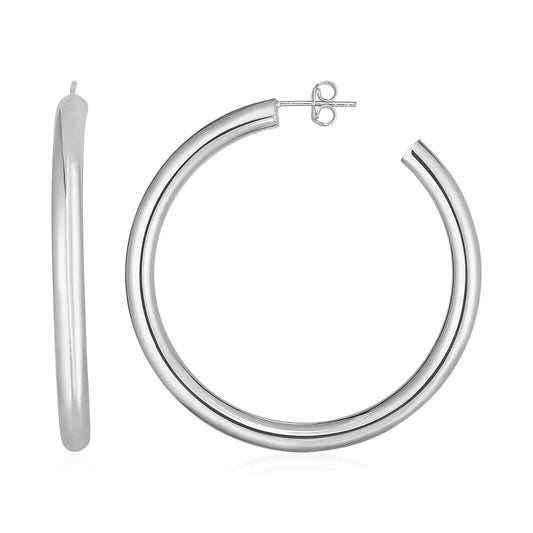 14k White Gold Polished Hoop Earrings(4x40mm) RCJ Earrings  CELESTIA LUXE JEWELLERS
