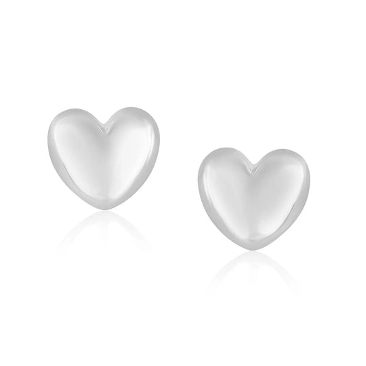 14k White Gold Puffed Heart Shape Shiny Earrings RCJ Earrings  CELESTIA LUXE JEWELLERS