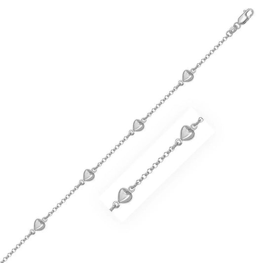 14k White Gold Rolo Chain Bracelet with Puffed Heart Stations (3.30 mm) RCJ Bracelets  CELESTIA LUXE JEWELLERS