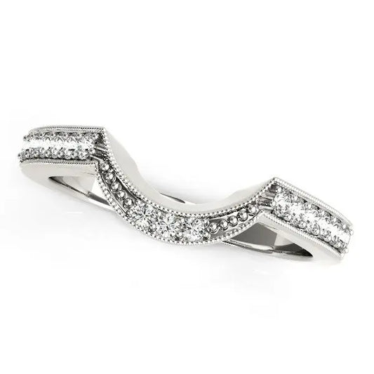 14k White Gold Round Diamond Curved Antique Wedding Band (1/4 cttw) RCJ Rings  CELESTIA LUXE JEWELLERS