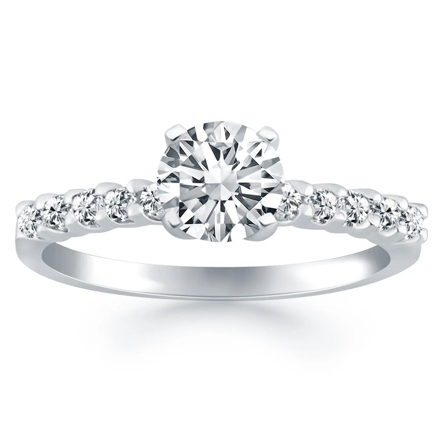 14k White Gold Shared Prong Diamond Band Accent Engagement Ring RCJ Rings  CELESTIA LUXE JEWELLERS