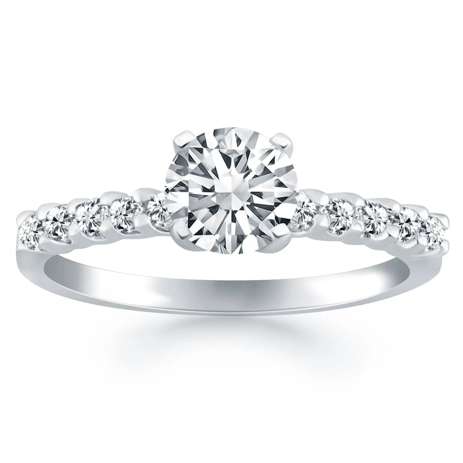 14k White Gold Shared Prong Diamond Band Accent Engagement Ring RCJ Rings  CELESTIA LUXE JEWELLERS