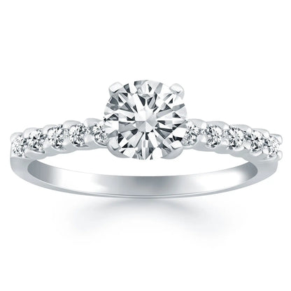 14k White Gold Shared Prong Diamond Band Accent Engagement Ring RCJ Rings  CELESTIA LUXE JEWELLERS