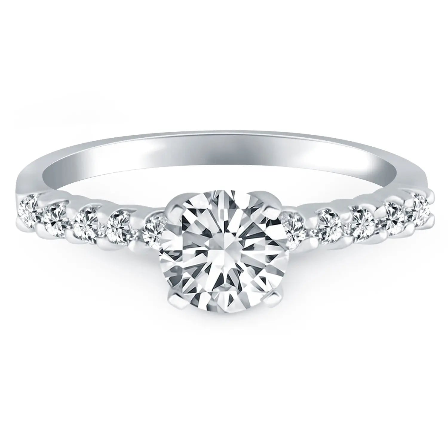 14k White Gold Shared Prong Diamond Band Accent Engagement Ring RCJ Rings  CELESTIA LUXE JEWELLERS