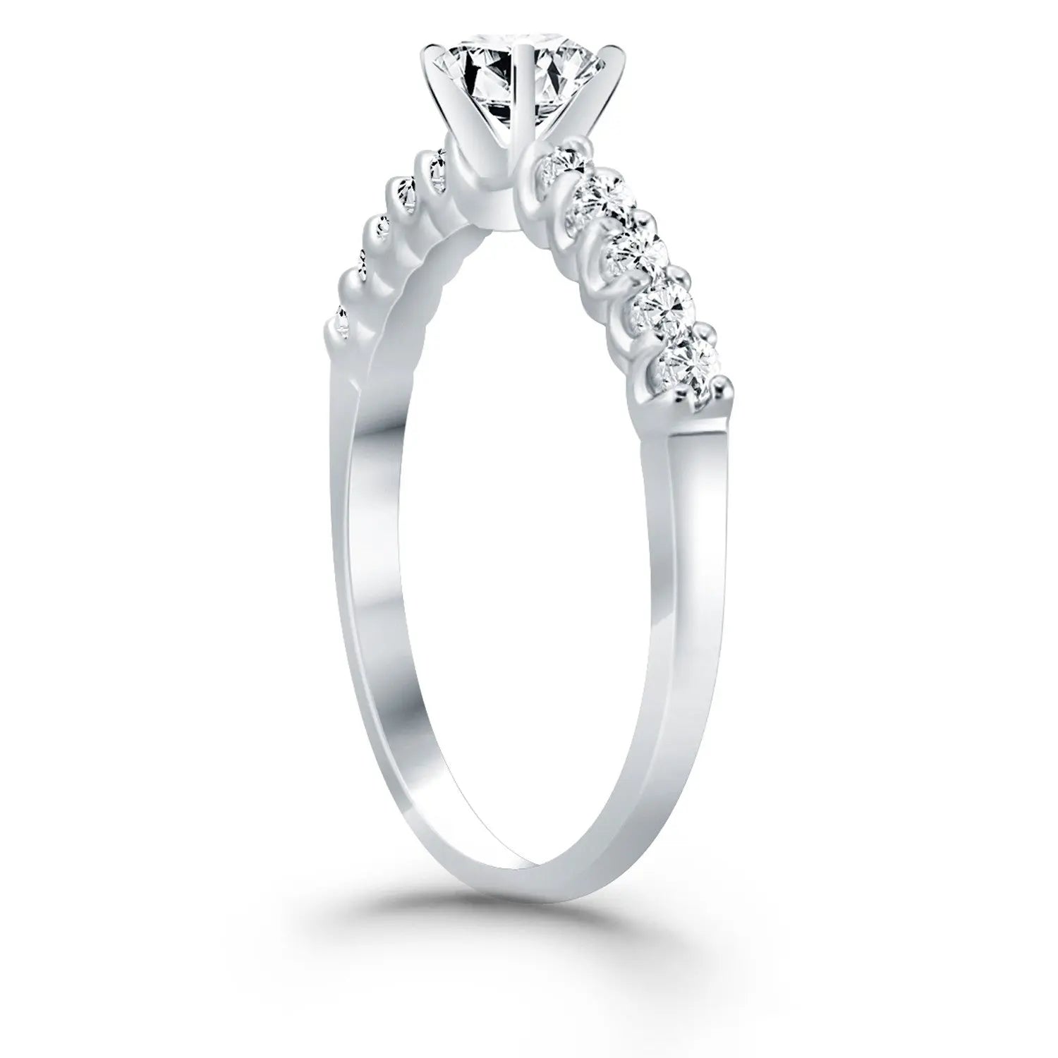 14k White Gold Shared Prong Diamond Band Accent Engagement Ring RCJ Rings  CELESTIA LUXE JEWELLERS