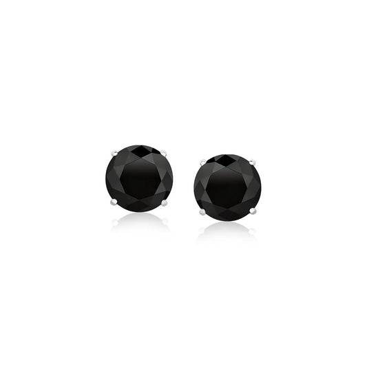 14k White Gold Stud Earrings with Black Faceted Cubic Zirconia(6mm) RCJ Earrings  CELESTIA LUXE JEWELLERS