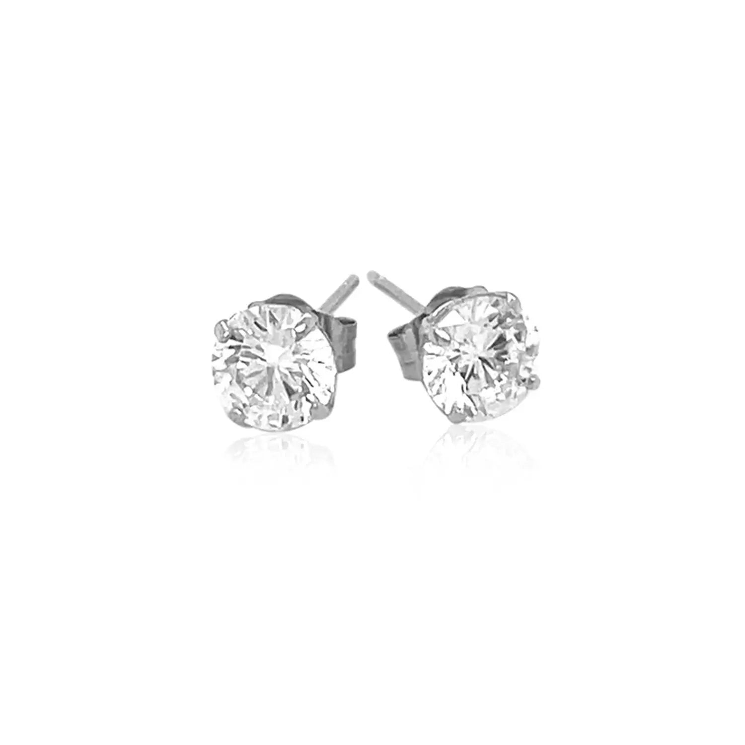 14k White Gold Stud Earrings with White Hue Faceted Cubic Zirconia(5mm) RCJ Earrings  CELESTIA LUXE JEWELLERS