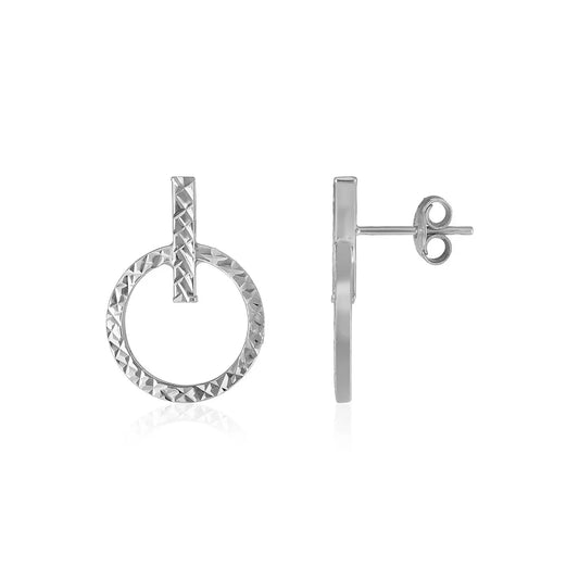14k White Gold Textured Circle and Bar Post Earrings RCJ Earrings  CELESTIA LUXE JEWELLERS