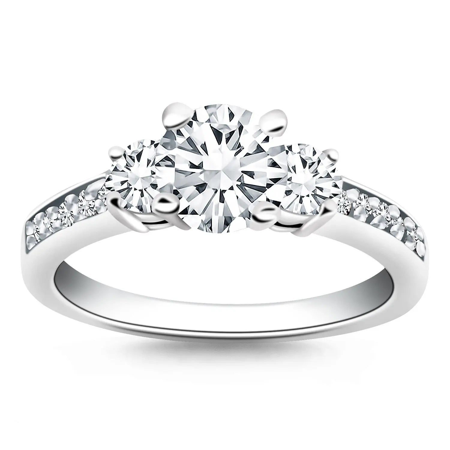 14k White Gold Three Stone Engagement Ring with Diamond Band RCJ Rings  CELESTIA LUXE JEWELLERS