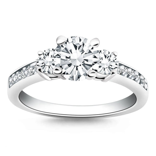 14k White Gold Three Stone Engagement Ring with Diamond Band RCJ Rings  CELESTIA LUXE JEWELLERS