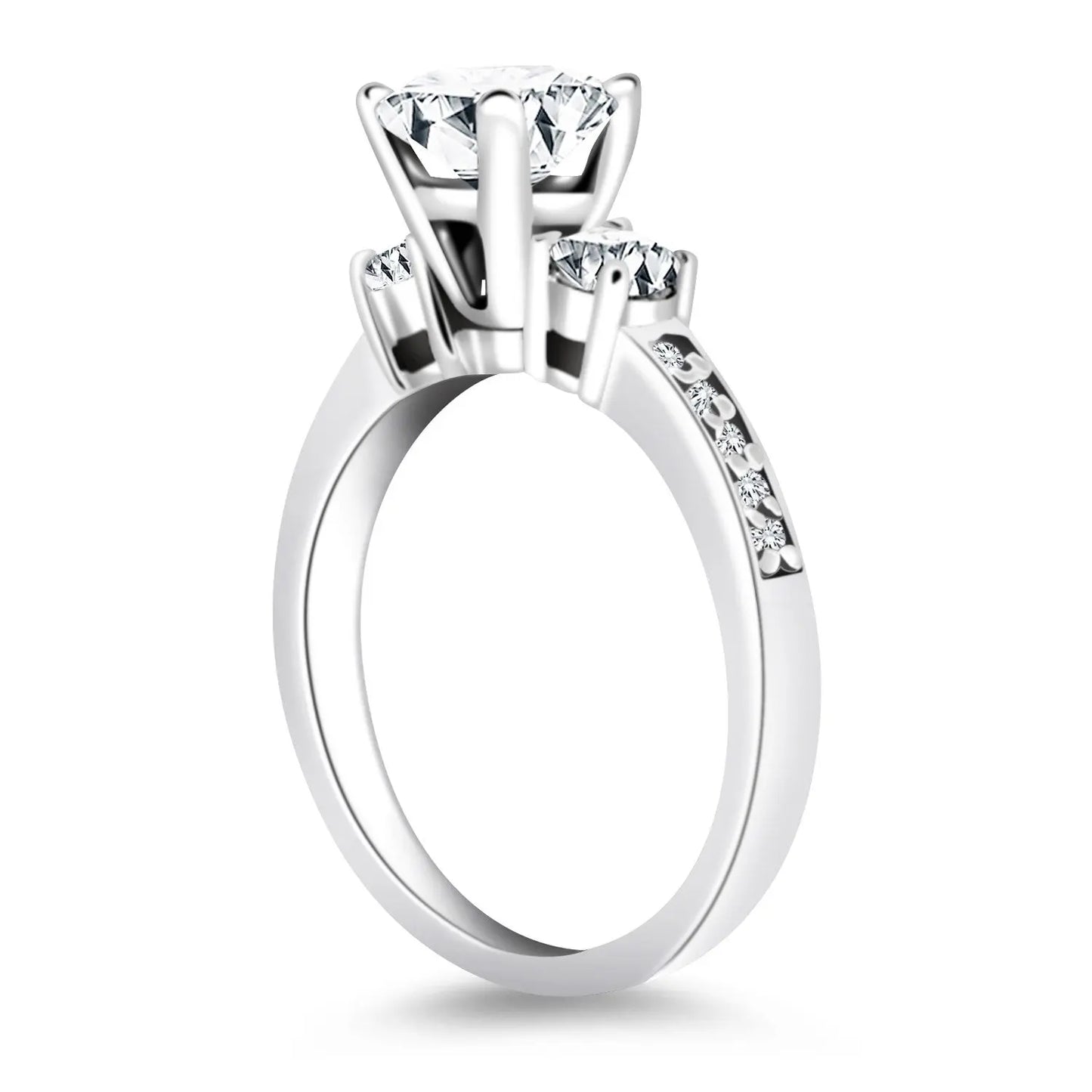14k White Gold Three Stone Engagement Ring with Diamond Band RCJ Rings  CELESTIA LUXE JEWELLERS