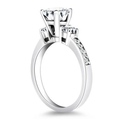 14k White Gold Three Stone Engagement Ring with Diamond Band RCJ Rings  CELESTIA LUXE JEWELLERS