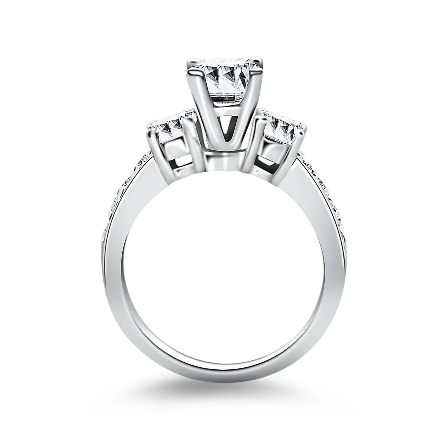 14k White Gold Three Stone Engagement Ring with Diamond Band RCJ Rings  CELESTIA LUXE JEWELLERS