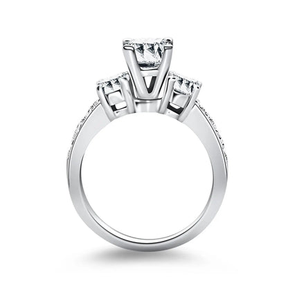 14k White Gold Three Stone Engagement Ring with Diamond Band RCJ Rings  CELESTIA LUXE JEWELLERS