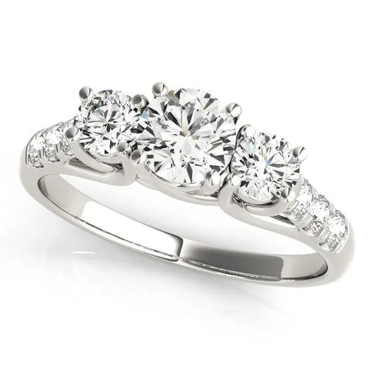 14k White Gold Trellis Set 3 Stone Round Diamond Engagement Ring (1 1/8 cttw) RCJ Rings  CELESTIA LUXE JEWELLERS