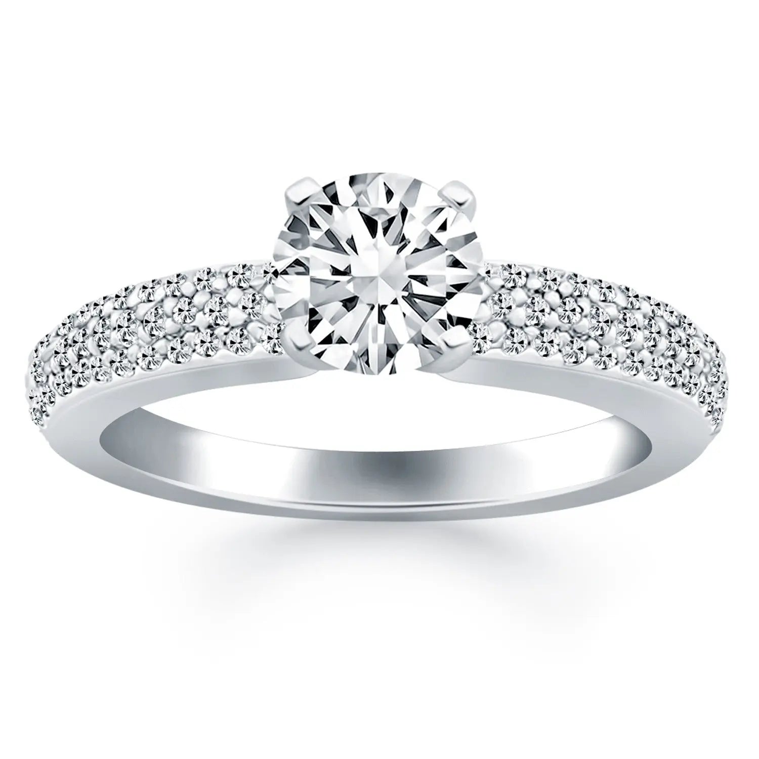 14k White Gold Triple Row Pave Diamond Engagement Ring RCJ Rings  CELESTIA LUXE JEWELLERS