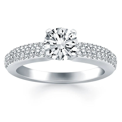 14k White Gold Triple Row Pave Diamond Engagement Ring RCJ Rings  CELESTIA LUXE JEWELLERS