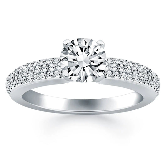 14k White Gold Triple Row Pave Diamond Engagement Ring RCJ Rings  CELESTIA LUXE JEWELLERS
