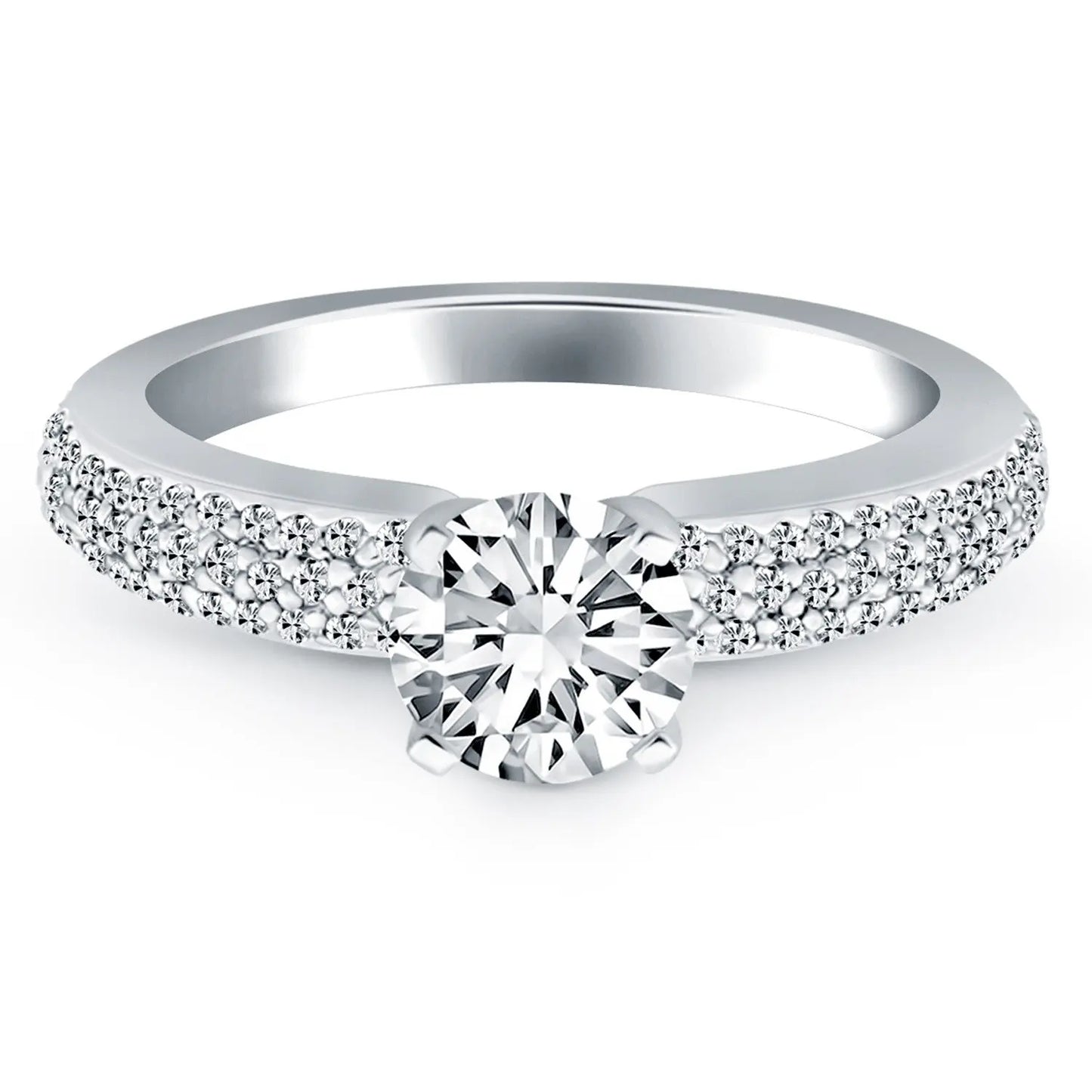 14k White Gold Triple Row Pave Diamond Engagement Ring RCJ Rings  CELESTIA LUXE JEWELLERS