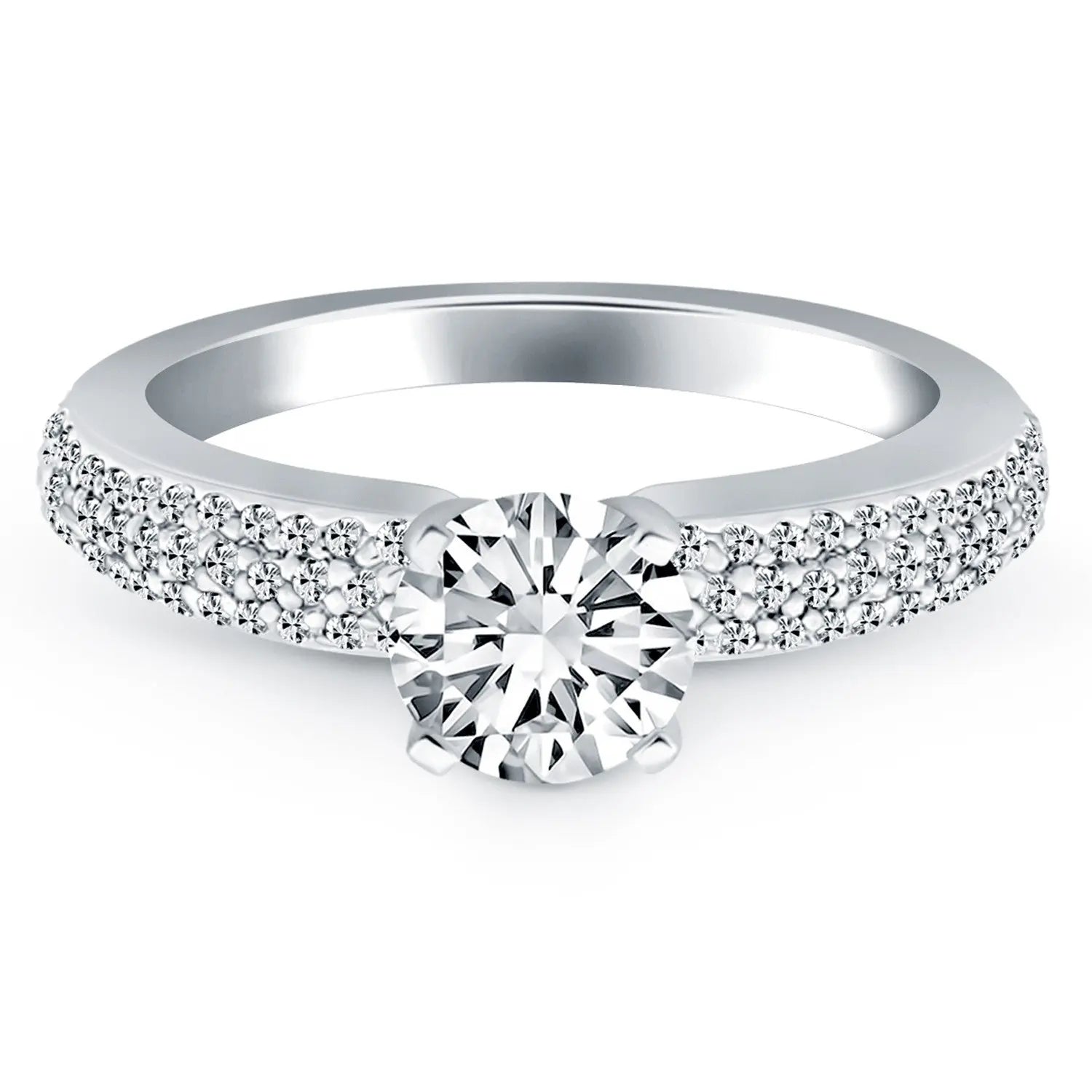 14k White Gold Triple Row Pave Diamond Engagement Ring RCJ Rings  CELESTIA LUXE JEWELLERS