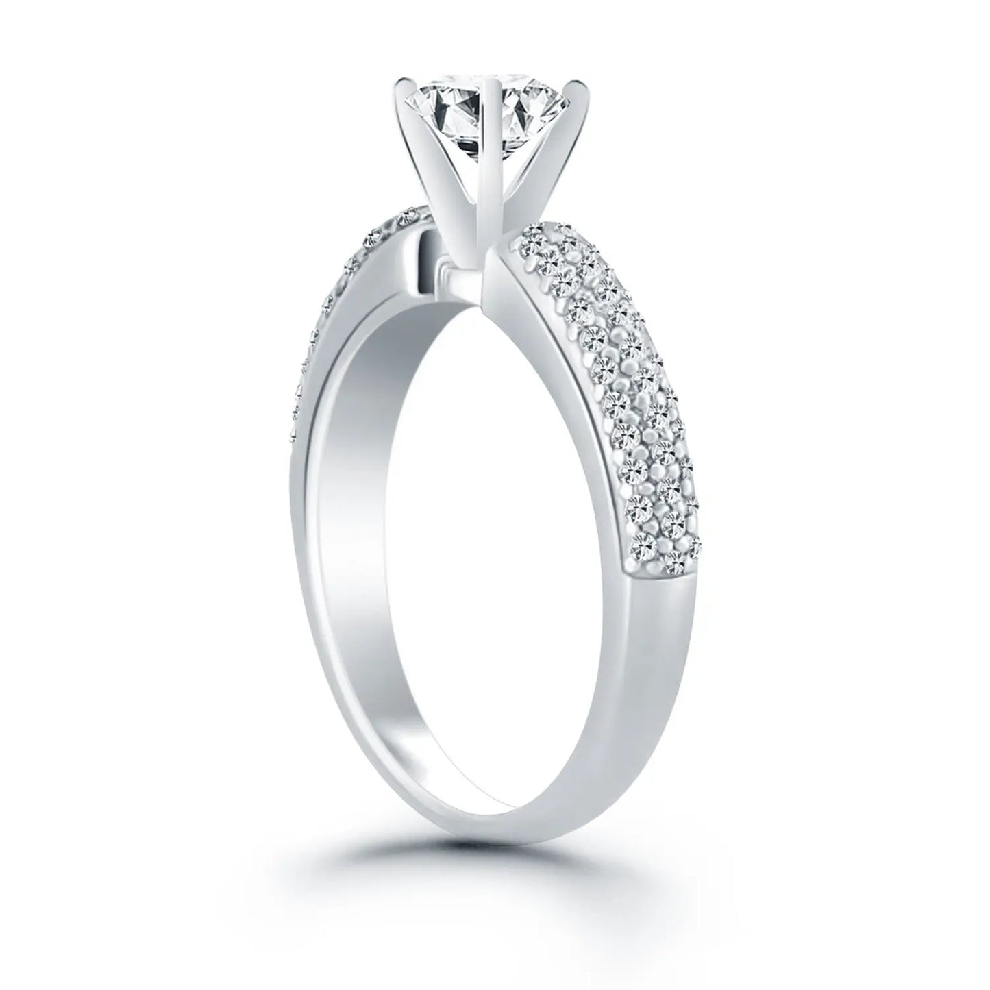 14k White Gold Triple Row Pave Diamond Engagement Ring RCJ Rings  CELESTIA LUXE JEWELLERS