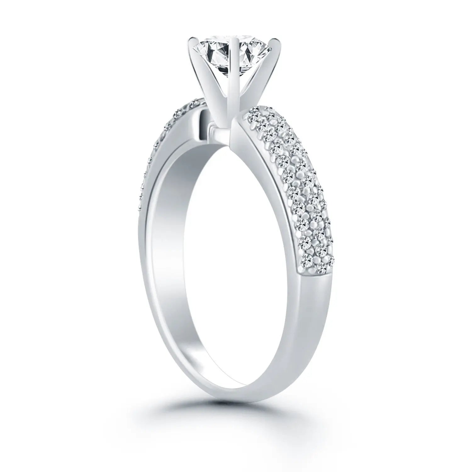 14k White Gold Triple Row Pave Diamond Engagement Ring RCJ Rings  CELESTIA LUXE JEWELLERS