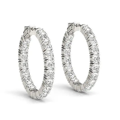 14k White Gold Two Sided Prong Set Diamond Hoop Earrings (3 1/2 cttw) RCJ Earrings  CELESTIA LUXE JEWELLERS
