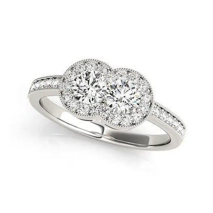 14k White Gold Two Stone Diamond Halo Ring (3/4 cttw) RCJ Rings  CELESTIA LUXE JEWELLERS