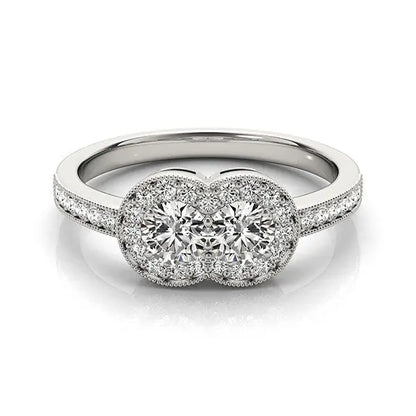 14k White Gold Two Stone Diamond Halo Ring (3/4 cttw) RCJ Rings  CELESTIA LUXE JEWELLERS