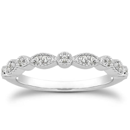 14k White Gold Vintage Look Fancy Pave Diamond Milgrain Wedding Ring Band RCJ Rings  CELESTIA LUXE JEWELLERS