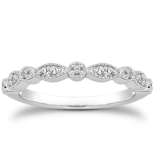 14k White Gold Vintage Look Fancy Pave Diamond Milgrain Wedding Ring Band RCJ Rings  CELESTIA LUXE JEWELLERS