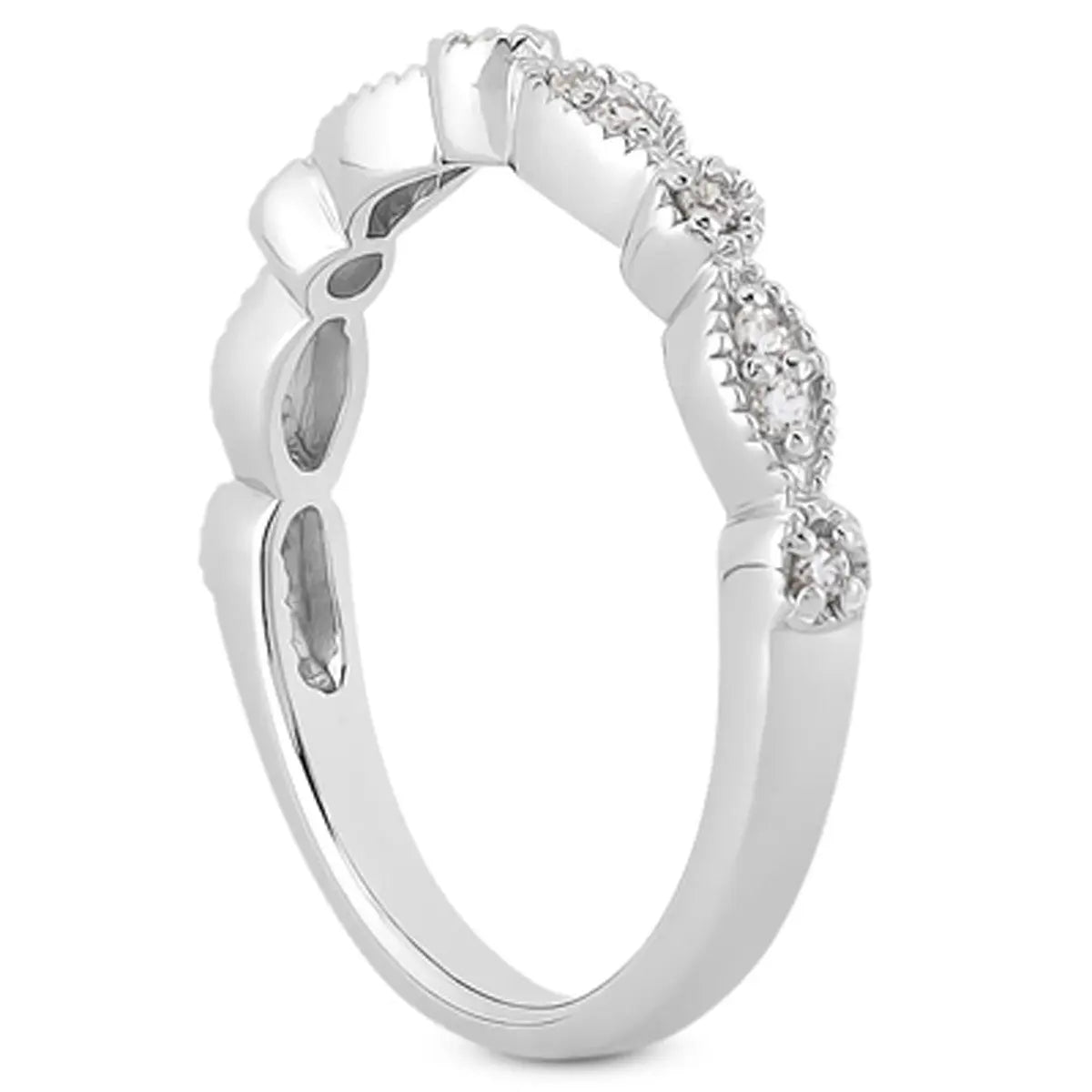 14k White Gold Vintage Look Fancy Pave Diamond Milgrain Wedding Ring Band RCJ Rings  CELESTIA LUXE JEWELLERS