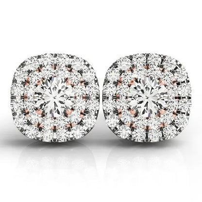 14k White and Rose Gold Cushion Shape Halo Diamond Earrings (3/4 cttw) RCJ Earrings  CELESTIA LUXE JEWELLERS