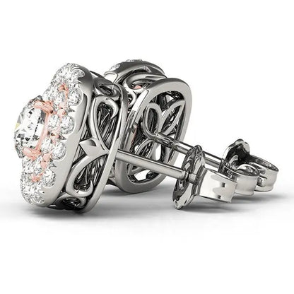 14k White and Rose Gold Cushion Shape Halo Diamond Earrings (3/4 cttw) RCJ Earrings  CELESTIA LUXE JEWELLERS