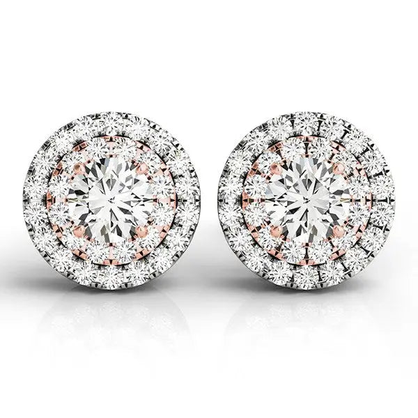 14k White and Rose Gold Round Halo Diamond Earrings (3/4 cttw) RCJ Earrings  CELESTIA LUXE JEWELLERS