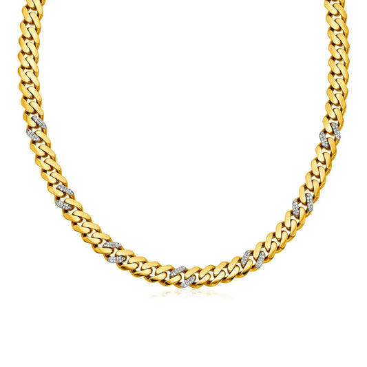 14k Yellow Gold 18 inch Polished Curb Chain Necklace with Diamonds RCJ Necklaces  CELESTIA LUXE JEWELLERS