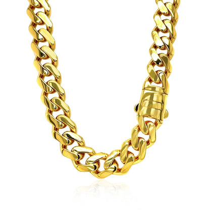 14k Yellow Gold 18 inch Polished Curb Chain Necklace with Diamonds RCJ Necklaces  CELESTIA LUXE JEWELLERS