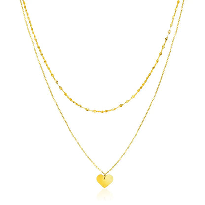 14k Yellow Gold 18 inch Two Strand Necklace with Heart Pendant RCJ Necklaces  CELESTIA LUXE JEWELLERS