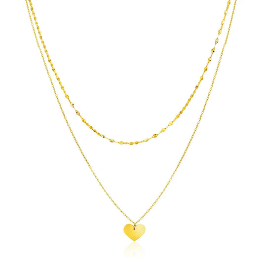 14k Yellow Gold 18 inch Two Strand Necklace with Heart Pendant RCJ Necklaces  CELESTIA LUXE JEWELLERS