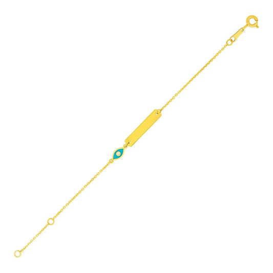 14k Yellow Gold 5 1/2 inch Childrens ID Bracelet with Enameled Eye (1.00 mm) RCJ Bracelets  CELESTIA LUXE JEWELLERS
