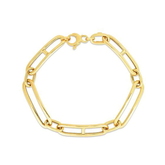 14k Yellow Gold 7 1/4 inch Elongated Alternating Mariner Link Bracelet (7.40 mm) RCJ Bracelets  CELESTIA LUXE JEWELLERS