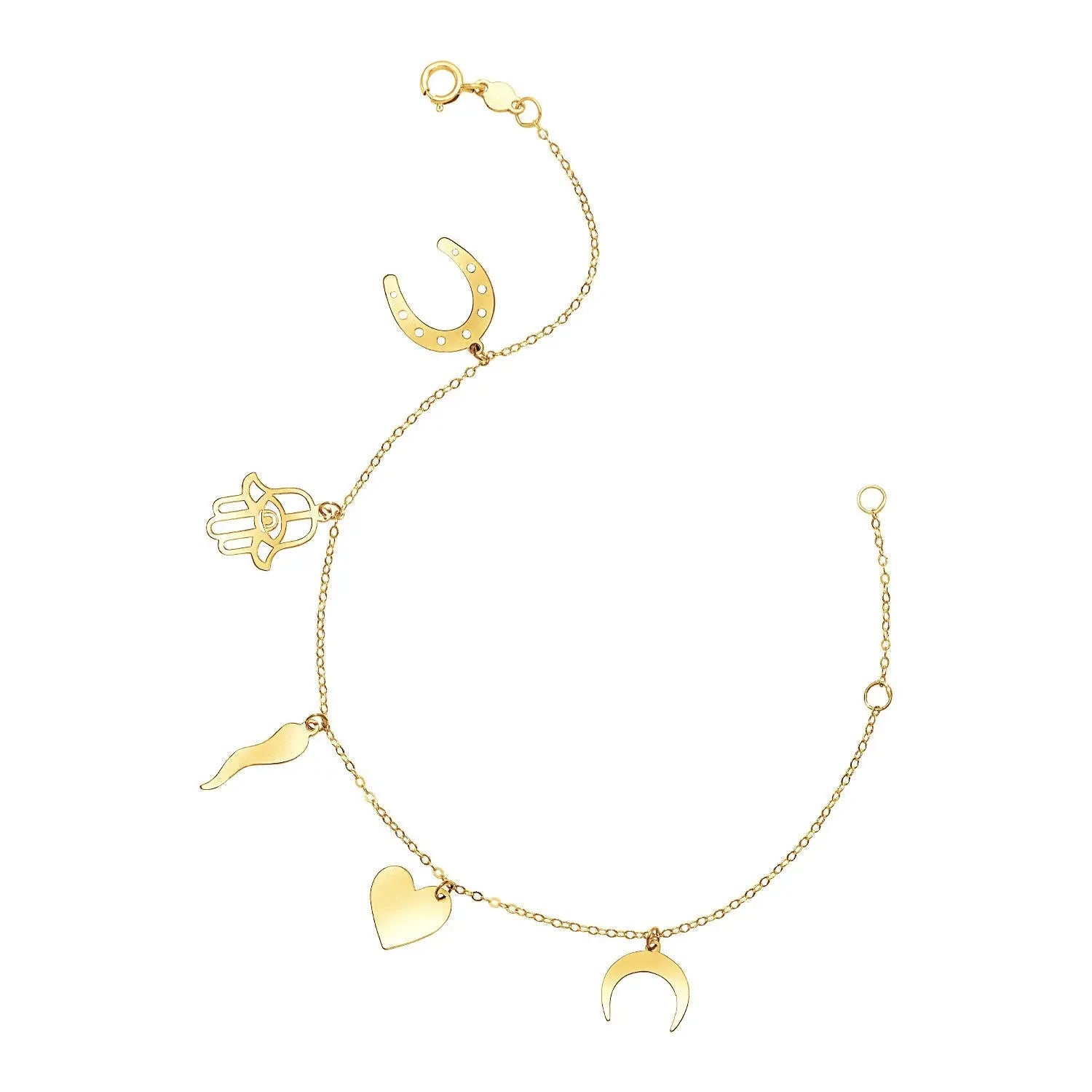 14k Yellow Gold 7 inch Bracelet with Polished Charms RCJ Bracelets  CELESTIA LUXE JEWELLERS