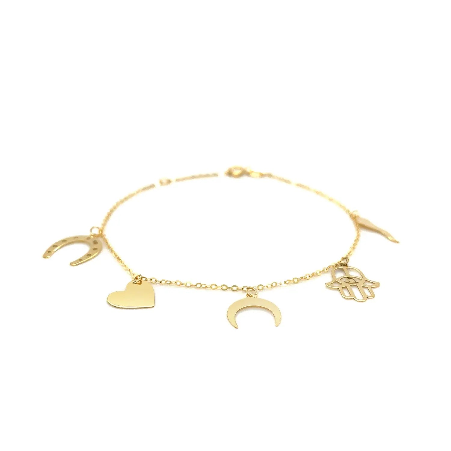 14k Yellow Gold 7 inch Bracelet with Polished Charms RCJ Bracelets  CELESTIA LUXE JEWELLERS