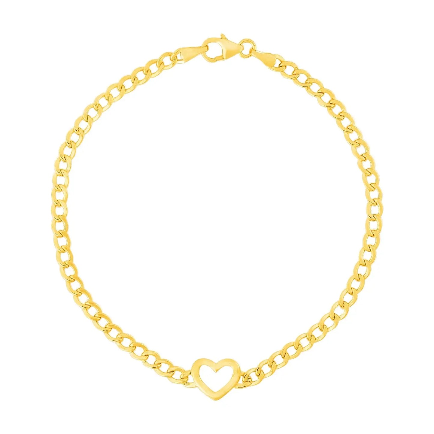 14k Yellow Gold 7 inch Curb Chain Bracelet with Heart (3.40 mm) RCJ Bracelets  CELESTIA LUXE JEWELLERS