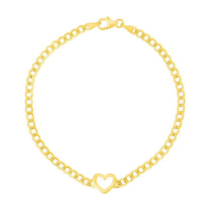 14k Yellow Gold 7 inch Curb Chain Bracelet with Heart (3.40 mm) RCJ Bracelets  CELESTIA LUXE JEWELLERS